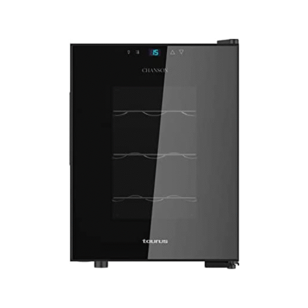 Taurus WC12T - Vinoteca termoeléctrica para 12 botellas, silenciosa, no vibra, aislamiento especial del interior, puerta de vidrio, temperatura regulable con panel táctil, suave luz interior, negro